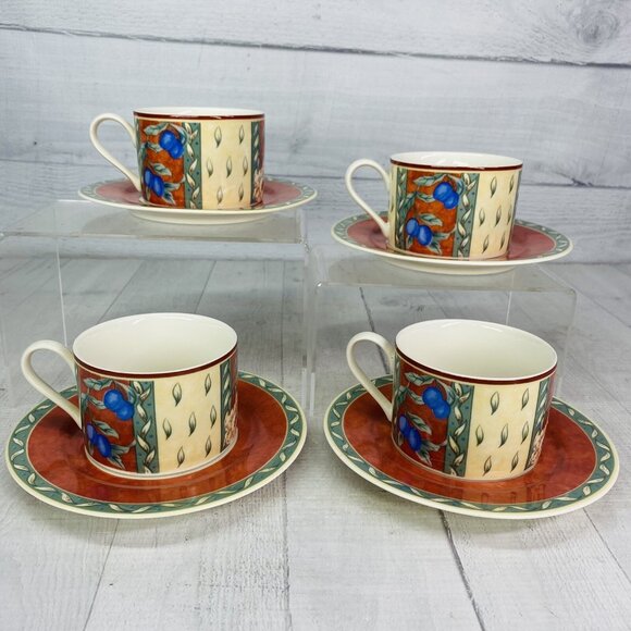 PTS international Interiors PROVENCE Fruit Porcelain 8oz Cups & Saucers Set 4 - Picture 6 of 16